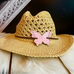 Women's Western Straw Cowboy Hat with Butterfly Accent